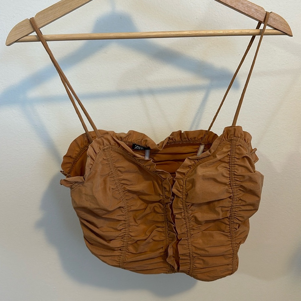 Zara tan rouched crop top size medium